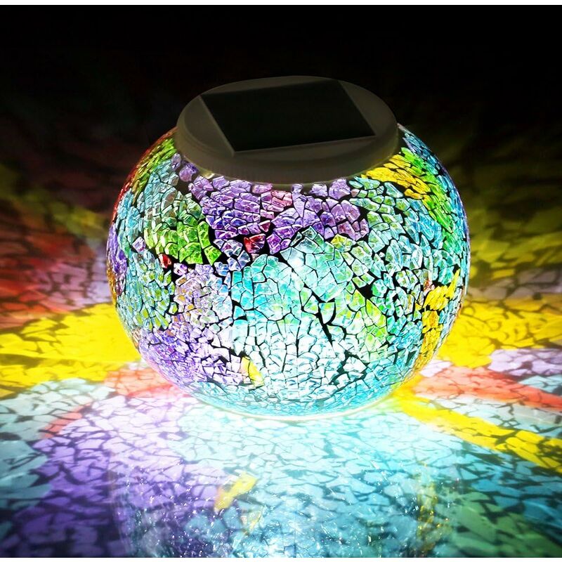 Image of Minkurow - Luci a Led Ad Energia Solare Che Cambiano Colore Palla Di Vetro Mosaico