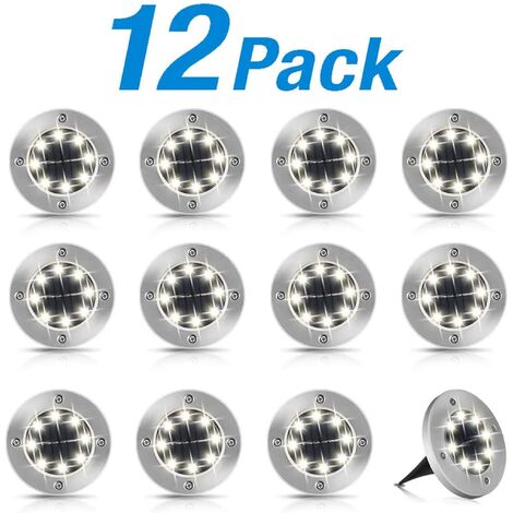 MINKUROW Luci Da Terra Solari 12 Pezzi 8 Led Luci Da Terra Solari Faretti Da Terra Impermeabili [Classe Di Efficienza Energetica A+++] (12-Luce Bianca)
