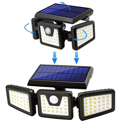 MINKUROW Luci Solari Per Esterni, Luce Solare Per Esterni Con Sensore Di Movimento 70 Led, Proiettore Solare Per Esterni A 3 Teste Ip65 Impermeabile Per Giardino