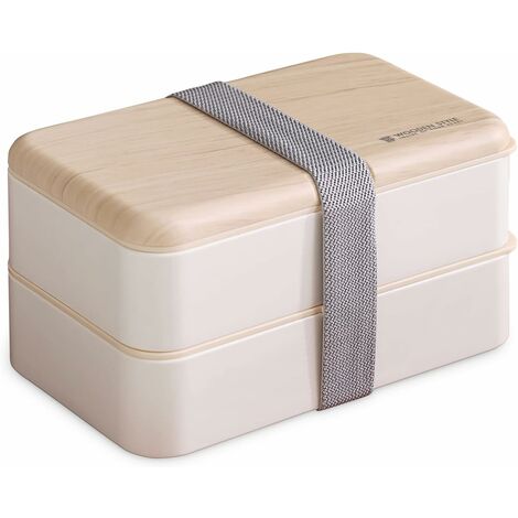 MINKUROW Lunchbox, Lunchbox mit 2-lagigem Besteck, japanisches Bento für Kinder oder Erwachsene, für Schule oder Arbeit mit Messergabel (Weiß)