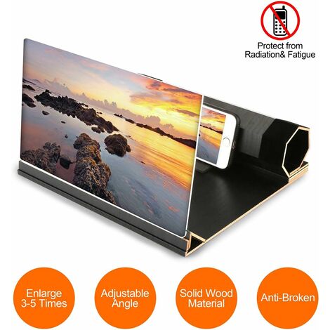 MINKUROW - Lupa De Pantalla, Amplificador De Pantalla De 12 Pulgadas Para Smartphones, Proyector De Pantalla 3d Plegable, Soporte De Madera Para Teléfono, Zoom, Soporte De Lupa Para Todos Los Modos De