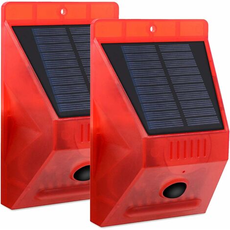 MINKUROW Luz de alarma solar, alarma de sonido Luz estroboscópica Sensor de movimiento Alarma de seguridad Advertencia intermitente, IP65 a prueba de agua, Cuatro modos, Distancia de detección 5-8M (2