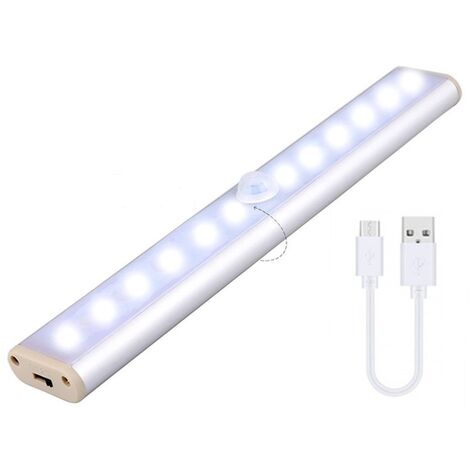 MINKUROW Luz de armario, luz de sensor de movimiento LED Tanbaby con 12 LED, luz de armario de carga USB, luz de armario de luz nocturna de 3 modos, para armario, armario, escalera, pasillo (19 cm)