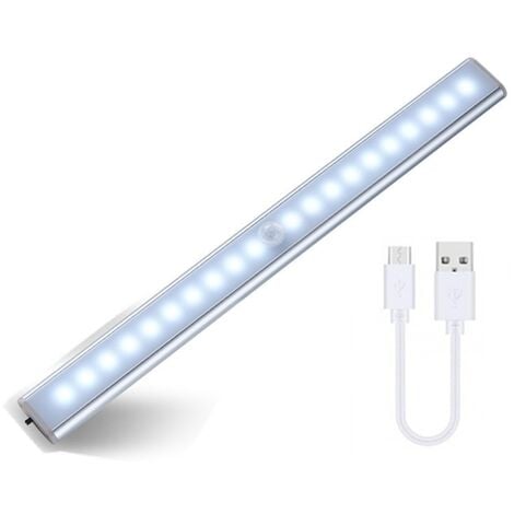 MINKUROW Luz de armario, luz de sensor de movimiento LED Tanbaby con 20 LED, luz de armario de carga USB, luz de armario de luz nocturna de 3 modos, para armario, armario, escalera, pasillo (30 cm)