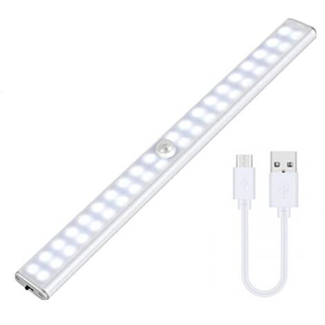 MINKUROW Luz de armario, luz de sensor de movimiento LED Tanbaby con 40 LED, luz de armario de carga USB, luz de armario de luz nocturna de 3 modos, para armario, armario, escalera, pasillo (30 cm)
