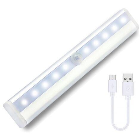 MINKUROW Luz de armario, luz LED Tanbaby con sensor de movimiento con 10 LED, luz de armario con carga USB, 1 modo de luz nocturna, para armario, armario, escalera, pasillo (19 cm)