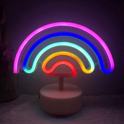 MINKUROW Luz De Neón Arcoíris Para Habitación De Niños Con Base, Lindas Luces De Neón Coloridas Con Cable Usb, Luces De Señal De Arcoíris Alimentadas, Decoración De Luz Nocturna Interior Para Habitaci