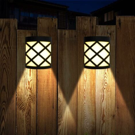 MINKUROW Luz de pared solar, luz de pared para exteriores con energía solar, luces de cerca impermeables inalámbricas para porche, garaje, luz blanca cálida, paquete de 2