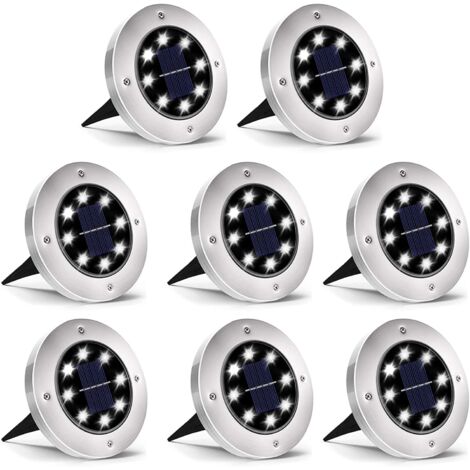 MINKUROW Luz Solar Para Exteriores, 8 Led, Paquete De 8 Focos, Lámpara Solar Para Jardín, Resistente Al Agua, Ip65, Luz Decorativa Para Césped, Camino, Jardín, Terraza, Patio, Césped, Blanco Frío, 8 P