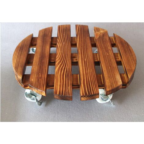 MINKUROW Macetero 4 Ruedas Ø 30 Cm Interior I Rueda Macetero Madera Maciza Antideslizante, Castaño,Con Freno