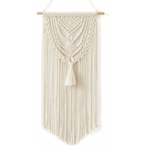 MINKUROW Makramee-Wandbehang, gewebter Wandteppich, Heimdekoration, handgefertigt, Baumwolle, Boho-Raumdekoration – Beige