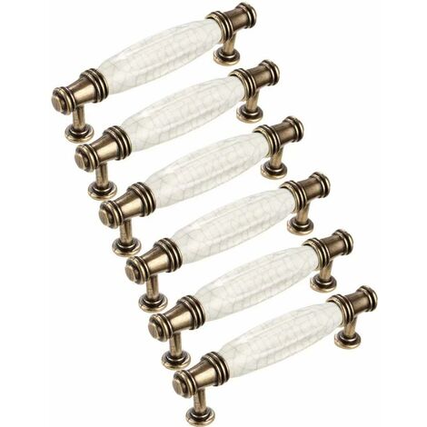 MINKUROW Manija De Puerta Con Pomo De Nudo En Forma De T Vintage Para Armario, Cajón, Dormitorio, Muebles, Cerámica Y Aleación De Zinc, Cc: 128 Mm / Longitud Total 150 Mm Juego De 6