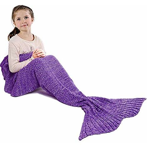 MINKUROW Manta De Sirena Personalizada, Tejida A Mano, Cálida, Para Sala De Estar, Sofá, Manta Para Niños, Regalo De Cumpleaños, Navidad, Patrón De Punto De Sirena, Saco De Dormir (Morado)