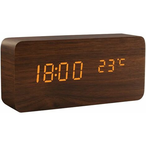 MINKUROW Mesa De Escritorio Led De Madera Con Control De Sonido Multicolor Pantalla De Fecha Usb / Aaa - Marrón