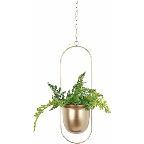 MINKUROW Metall-Pflanzgefäß zum Aufhängen, Hängepflanzen, Hängepflanzenhalter, Blumentöpfe, Outdoor, Indoor, Garten, Dekoration, Balkon, Decke, mit hängender Kette, Gold