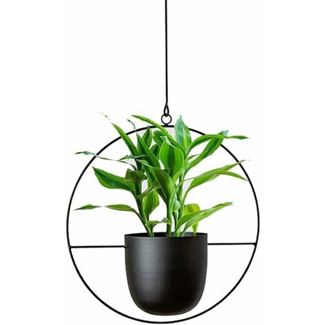 MINKUROW Metall-Pflanzgefäß zum Aufhängen, Hängepflanzen, Hängepflanzenhalter, Blumentöpfe, Outdoor, Indoor, Garten, Dekoration, Balkon, Decke, mit hängender Kette, schwarz
