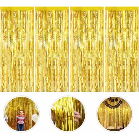 MINKUROW Metallic Glänzender Vorhang, 4 Stück Goldfolie Fransenvorhang Lametta Schimmervorhang Glänzende Fenster für Hochzeit Geburtstag Party Dekoration, Weihnachtsfeier (1 x 2m)