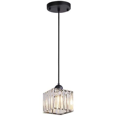 MINKUROW Mini araña de cristal, colgante cromado, montaje empotrado, luz de techo, colgante moderno, comedor, dormitorio, isla de cocina, armario, pasillo, E27, cuadrado negro de una sola cabeza, luz