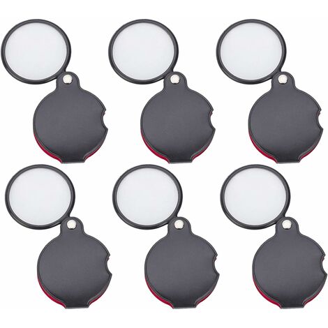 MINKUROW Mini Lupa Plegable De 6 Piezas, Lupa De Bolsillo Plegable Negra De 8 Pliegues, Con Cubierta Protectora, Para Lectura, Periódico, Libro, Revista (Diámetro 50 Mm)