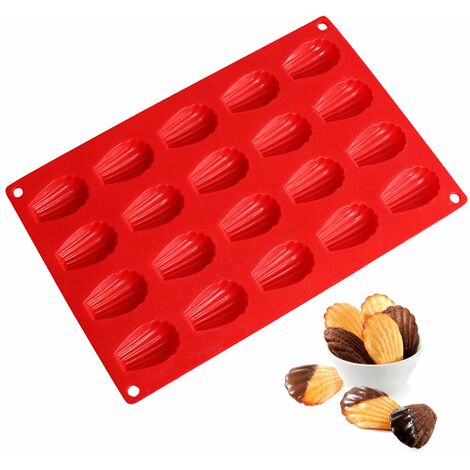 MINKUROW Mini-Madeleine-Backformen – Silikon-Madeleine-Form Backblech geformt 20 Stück mit Antihaftbeschichtung, rot