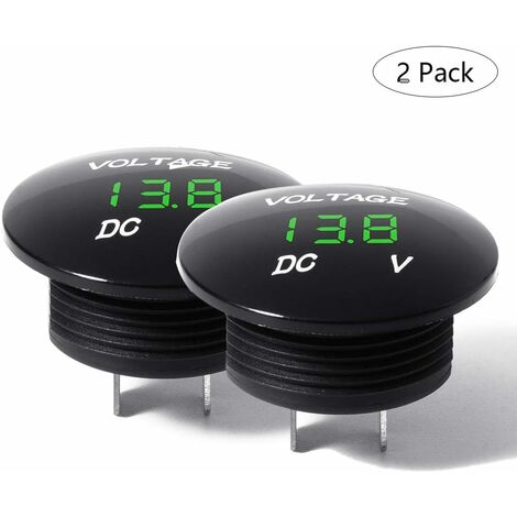 MINKUROW Mini Redondo Led Voltímetro Digital Probador De Batería 12 Voltios / 24 Voltios Voltímetro Impermeable Para Coche Motocicleta Barco 2 Piezas Verde