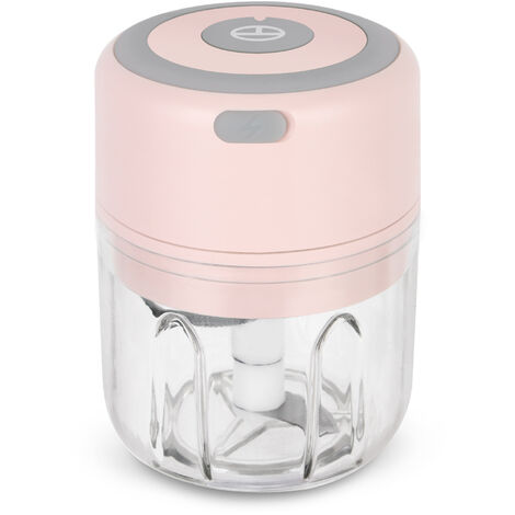 MINKUROW Mini-Zerkleinerer, langlebiger elektrischer Zwiebelzerkleinerer mit 250 ml Fassungsvermögen für Küchenutensilien (Rosa)