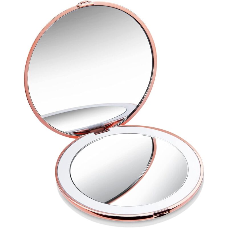 Miroir Lumineux De Poche, Grossissant 1x / 10x – Led Miroir à Main De Maquillage Avec Éclairage Naturel, 10cm De Diamètre, Compact Et Portable Pour