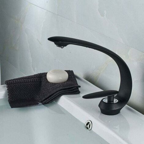 MINKUROW Miscelatore Per Lavabo Monoforo, Moderno Rubinetto Del Bagno In Ottone Cromato, Acqua Calda E Fredda Disponibile Nera