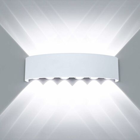 MINKUROW Moderna Lámpara De Pared Led Impermeable Aplique De Pared Arriba Abajo Aluminio Led Arandela De Pared Interior Exterior Para Baño Dormitorio Pasillo Sala De Estar Porche Escalera, 12w Blanco 