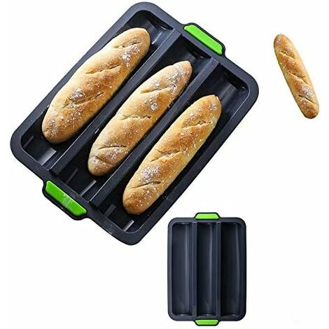 MINKUROW Molde De Silicona Para Baguette Molde Para Hornear Baguette - Molde Antiadherente Para Pan De Baguette, Molde Para Pan De Pan Francés Para Colocar Y Hornear 3 Baguettes, 34x24cm