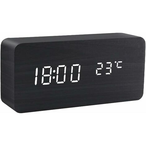 MINKUROW Multicolor Sound Control USB/AAA Datumsanzeige Holz LED Schreibtisch Tisch – Schwarz