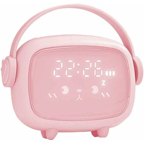 MINKUROW Multifunktionaler digitaler Wecker, LED-Wecker, wiederaufladbar, Nachtlicht, USB-Aufladung, LED-Wecker, täglich, süßer Nachttisch-Alarm – Pink