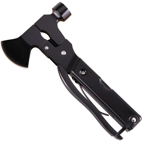 MINKUROW Multiherramienta Accesorios Para Acampar Equipo Y Equipo De Supervivencia Mini Multiherramienta Hacha Martillo (Negro)