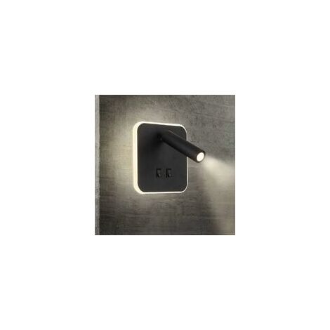 MINKUROW Nachttischlampen Led Wandleuchte Hotel Innenleuchten Wand Bett Flur Wandleuchte mit Schalter 3 W + 10 W (Quadrat) Schwarz