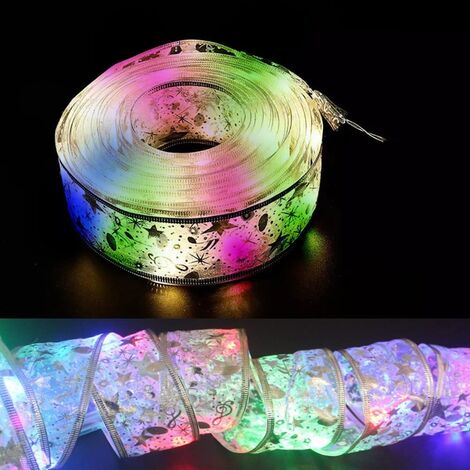 MINKUROW Nastro Lucido Stringa Di Luci, 5m Luci Di Natale A Nastro A Led, Nastro A Led Per Albero Di Natale, Fiocco In Pizzo Fai Da Te A Batteria Decorazioni Natalizie Albero Vacanze Per Interni Ester