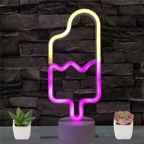 MINKUROW Neonlicht-Schild, LED-Eis am Stiel, Nachtlicht, Neon-USB-/batteriebetriebene Wanddekoration für Party, Geburtstag, Kinderzimmer, Weihnachtsbeleuchtung, Wohnzimmer, Wohnzimmer