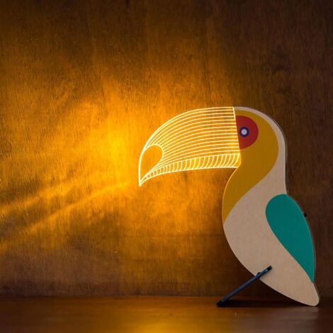 MINKUROW Niedliches Tukan-Licht aus Holz, dekorative Lichter, bunte tragbare Lampen, 3D-Holztiere, Nachtlicht, buntes, tragbares Licht für Kinderzimmer, Party-Dekoration