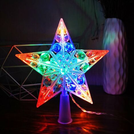 MINKUROW Nordic Christmas Tree Topper Stern mit LED-Licht Batterie Crystal Bead Treetop