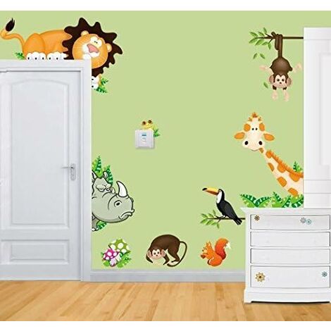 MINKUROW Nursery Wall Sticker Cute Animals Giraffe Monkey Lion Zoo Wall Sticker 30 X 90 Cm