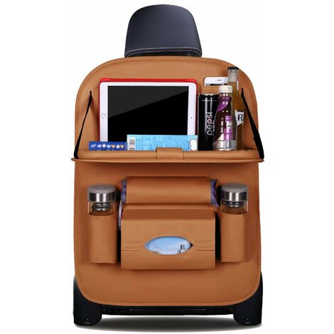 MINKUROW Organizador De Coche Protector De Respaldo Protector De Asiento De Coche De Piel Sintética De Lujo Con Soporte Plegable Para Tableta Protector De Respaldo Impermeable Bolsa De Respaldo Para N