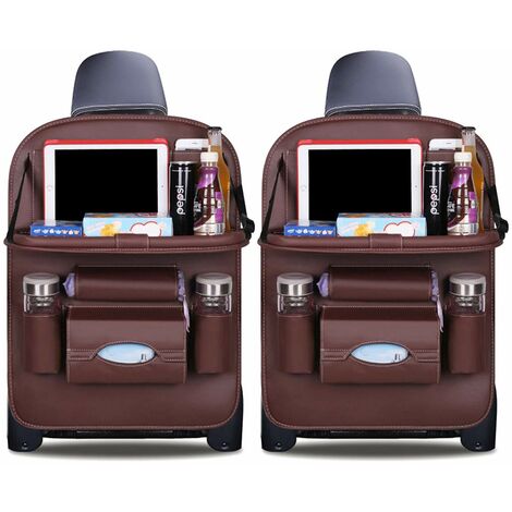 MINKUROW Organizador De Coche Protector De Respaldo Protector De Asiento De Coche De Piel Sintética De Lujo Con Soporte Plegable Para Tableta Protector De Respaldo Impermeable Bolsa De Respaldo Para N
