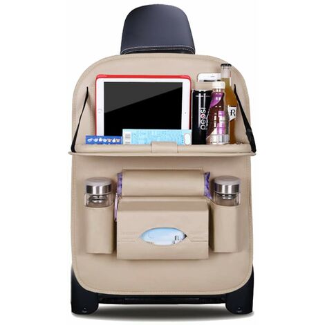 MINKUROW Organizador De Coche Protector De Respaldo Protector De Asiento De Coche De Piel Sintética De Lujo Con Soporte Plegable Para Tableta Protector De Respaldo Impermeable Bolsa De Respaldo Para N