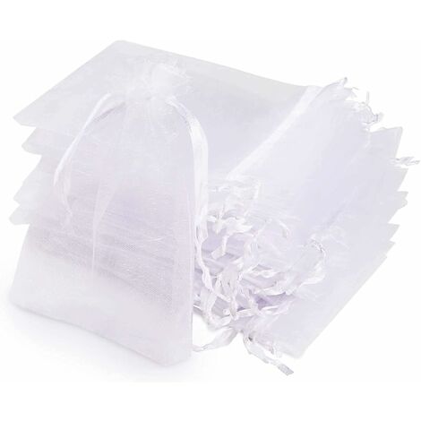 MINKUROW Organza-Beutel, 100 transparente Beutel, 10 x 15 cm, weiße Organza-Geschenkbeutel mit Band für Weihnachtsgeschenke, Organza-Beutel für Schmuck, Geschenke, Süßigkeiten, Hochzeit, Geburtstag