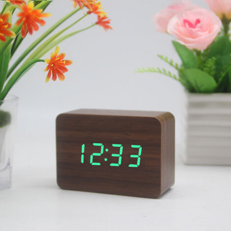MINKUROW Orologio Da Scrivania Ora/Data/Temperatura Sveglia Marrone Ecopelle Rosso Led Marrone Legno Verde Lettera