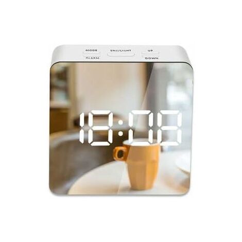 MINKUROW Orologio Digitale Con Superficie A Specchio Con Visualizzazione Dell'ora A Led Snooze Rilevamento Della Temperatura Dell'umidità Bianco