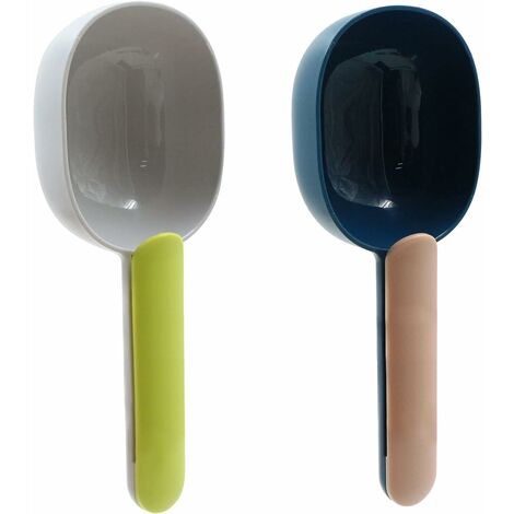 MINKUROW Pala De Comida Para Mascotas - Pala De Comida Para Perros Mascotas Mango Con Clip Debajo De La Pala Del Libro Del Gato Del Perro Cuchara De Cocina 2 Piezas (Índigo + Polvo, Gris Verde)