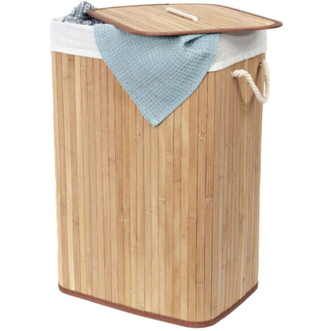 MINKUROW Panier en Bambou avec sac à Linge sale détachable en tissu, bac Rangement Déco, ambiance Spa, panière idéale pour décoration et organisation de la salle de bain, chambre, buanderie