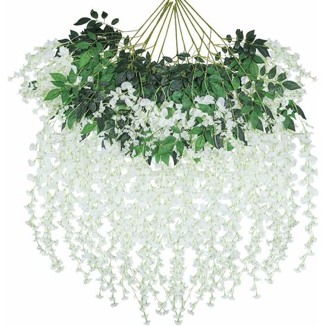 MINKUROW - Paquete De 12 Enredaderas Artificiales De Glicinia, 3,6 Pies De Tallo Triple Ratta Fake Wisteria Long Silk Flower Garland (Blanco)