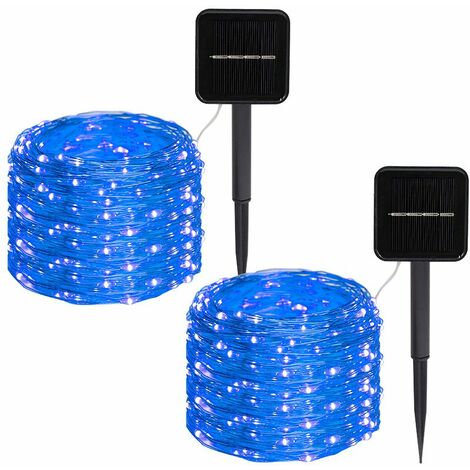 MINKUROW [Paquete De 2] Guirnaldas De Luces Solares Para Exteriores, 100 Led, 12 M, Luces De Hadas Impermeables, 8 Modos, Luz De Decoración Para Jardín, Patio, Hogar, Navidad, Boda, Fiesta (Azul)