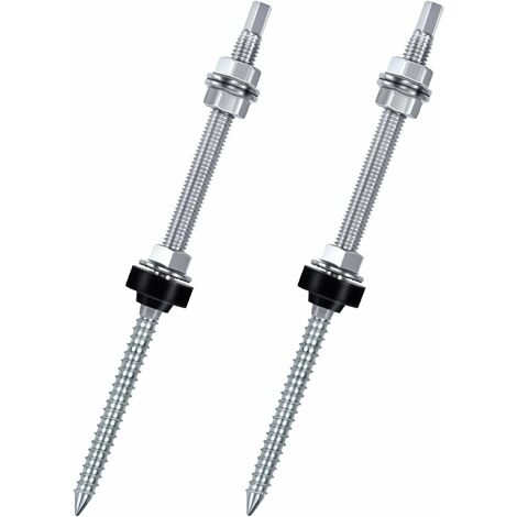 MINKUROW Paquete de 2 tornillos de paloma, M10 x 200 mm Solar PV V2A Sujetador de panel solar de acero inoxidable Junta de dientes de bloqueo Altura ajustable para fijación solar fotovoltaica